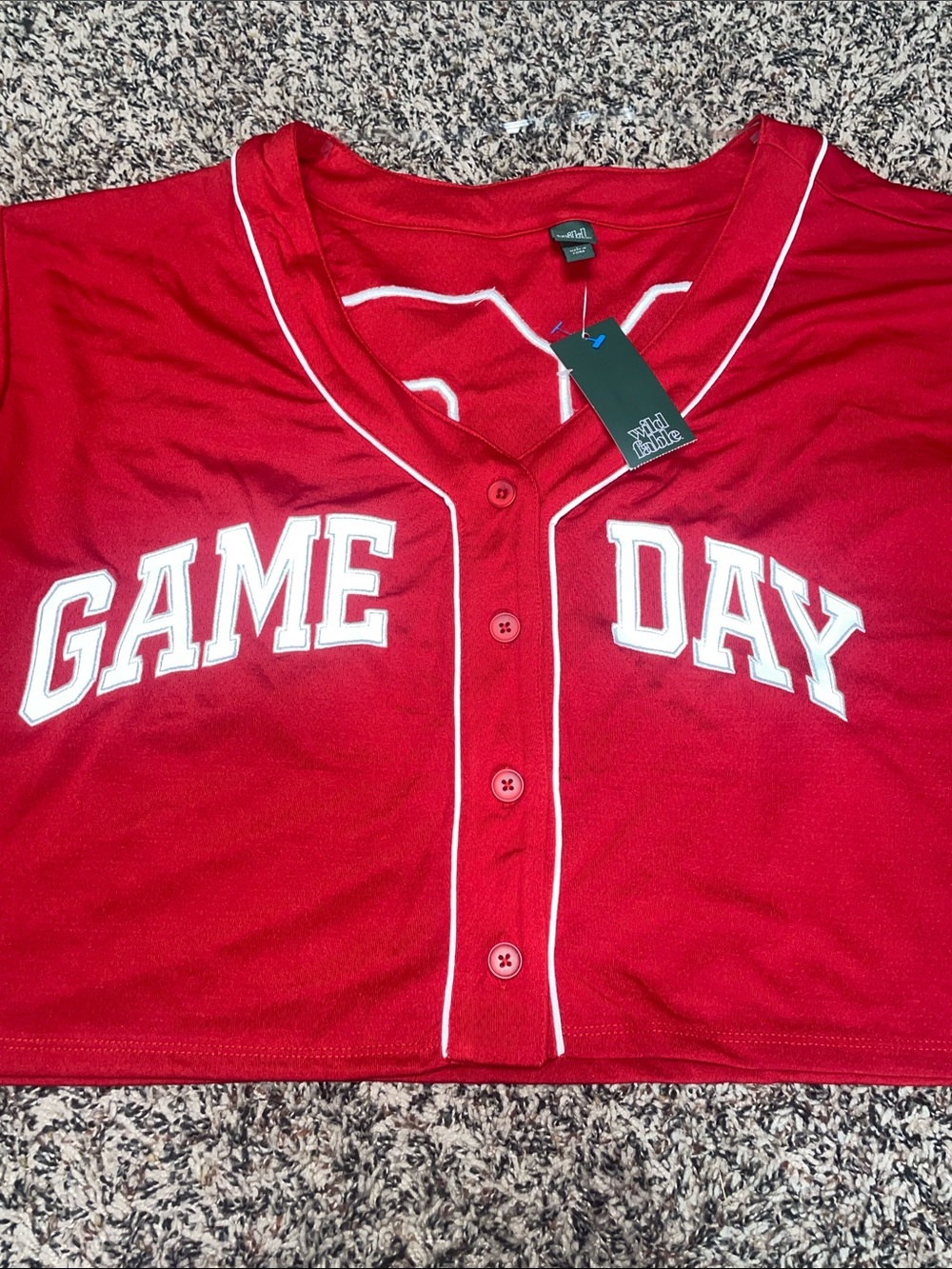 GAME DAY Collegiate Red Crop Football Jersey - Oversized Size L | NWT - Picture 3 of 6